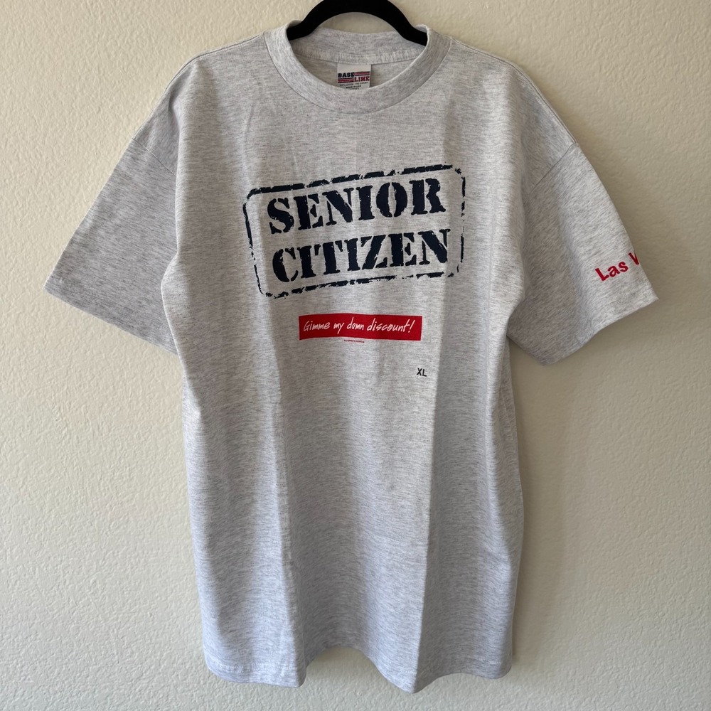 Vtg 90s Senior Citizen Gimme My Damn Discount T Shirt XL Gray Funny USA